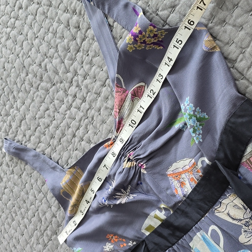 Anthropologie Dress By FLOREAT Teacup Print Purple Silk "Sugar & Cream Dress" - Picture 5 of 16